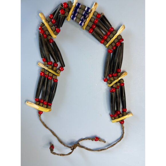 African Tribal Buffalo Bone & Murano Beads Necklace 22" Multi-Strand Handmade Et - Picture 3 of 7